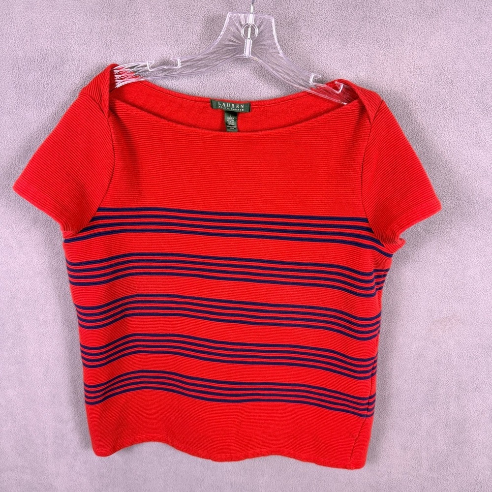 Lauren‎ Ralph Lauren Womens Top Ottoman Stitched Large Striped Shirt Clean EUC